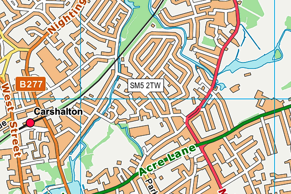 SM5 2TW map - OS VectorMap District (Ordnance Survey)