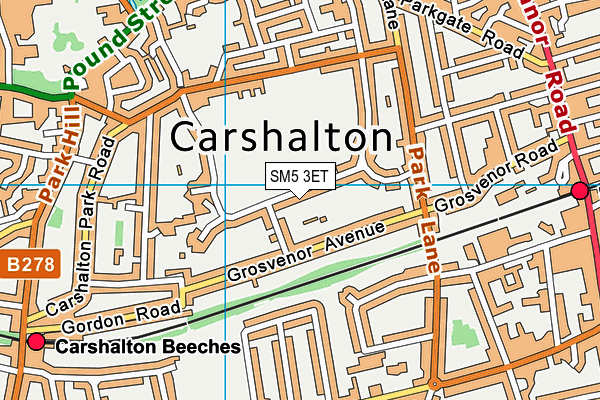 SM5 3ET map - OS VectorMap District (Ordnance Survey)