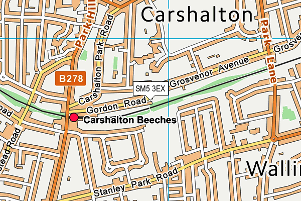 SM5 3EX map - OS VectorMap District (Ordnance Survey)