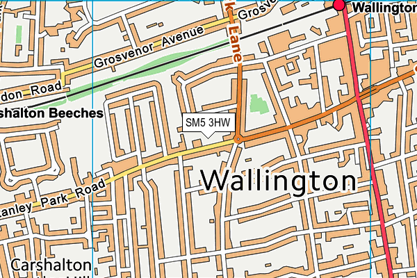 SM5 3HW map - OS VectorMap District (Ordnance Survey)