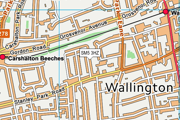 SM5 3HZ map - OS VectorMap District (Ordnance Survey)