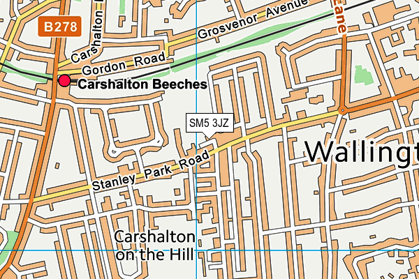 SM5 3JZ map - OS VectorMap District (Ordnance Survey)