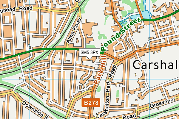 SM5 3PX map - OS VectorMap District (Ordnance Survey)