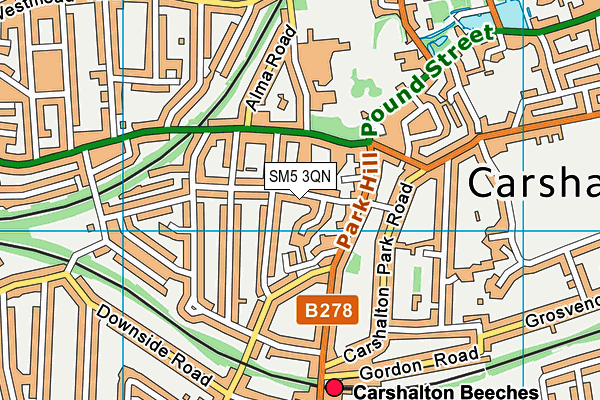 SM5 3QN map - OS VectorMap District (Ordnance Survey)