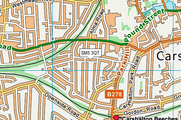 SM5 3QT map - OS VectorMap District (Ordnance Survey)