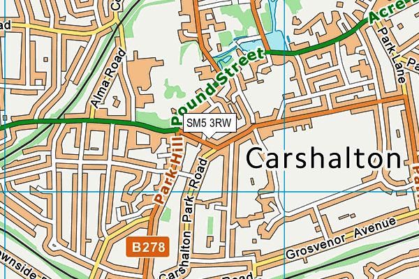 SM5 3RW map - OS VectorMap District (Ordnance Survey)