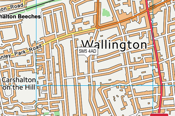 SM5 4AD map - OS VectorMap District (Ordnance Survey)