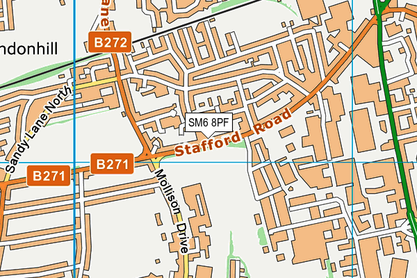 SM6 8PF map - OS VectorMap District (Ordnance Survey)