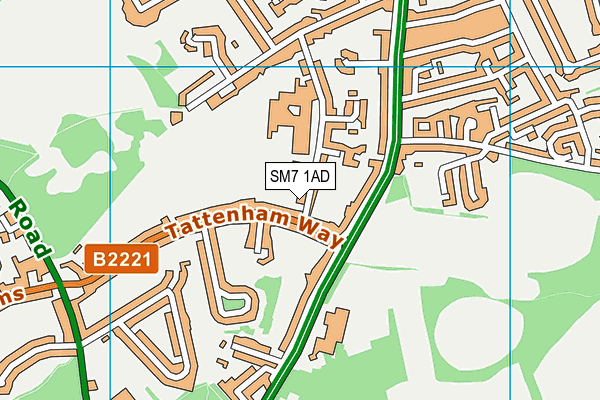 SM7 1AD map - OS VectorMap District (Ordnance Survey)