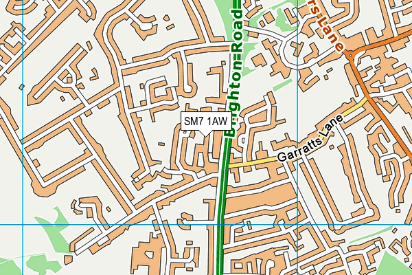 SM7 1AW map - OS VectorMap District (Ordnance Survey)