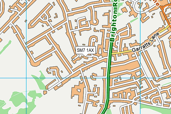 SM7 1AX map - OS VectorMap District (Ordnance Survey)