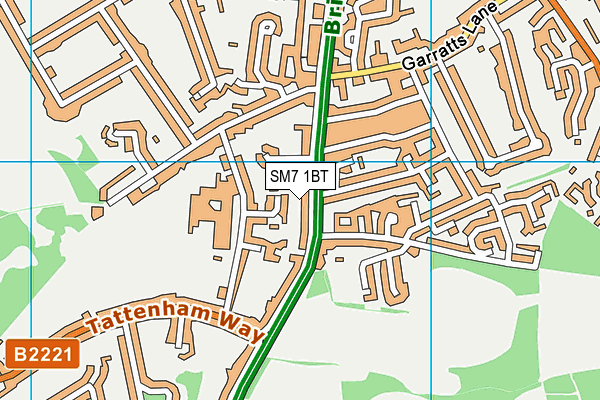 SM7 1BT map - OS VectorMap District (Ordnance Survey)
