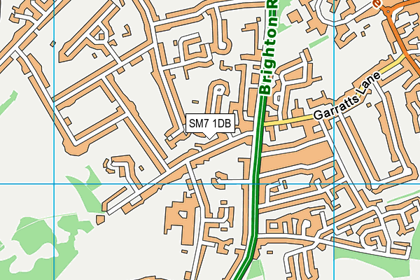 SM7 1DB map - OS VectorMap District (Ordnance Survey)