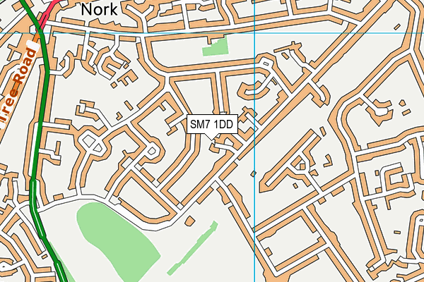 SM7 1DD map - OS VectorMap District (Ordnance Survey)