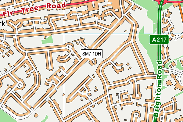 SM7 1DH map - OS VectorMap District (Ordnance Survey)