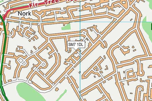 SM7 1DL map - OS VectorMap District (Ordnance Survey)