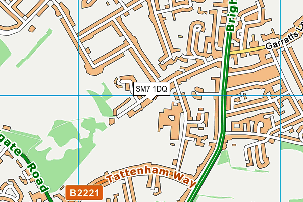 SM7 1DQ map - OS VectorMap District (Ordnance Survey)