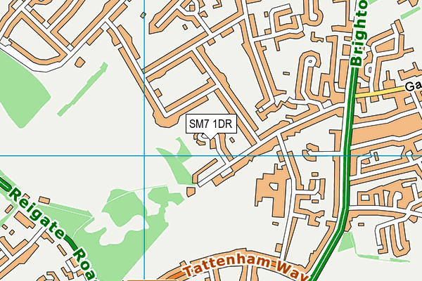 SM7 1DR map - OS VectorMap District (Ordnance Survey)