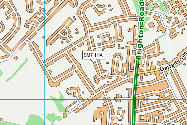 SM7 1HA map - OS VectorMap District (Ordnance Survey)