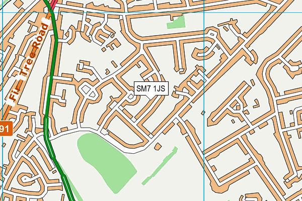 SM7 1JS map - OS VectorMap District (Ordnance Survey)