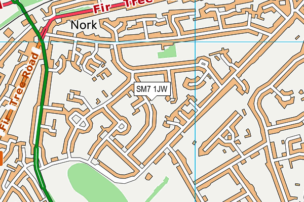 SM7 1JW map - OS VectorMap District (Ordnance Survey)