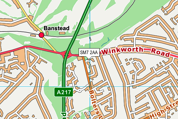 SM7 2AA map - OS VectorMap District (Ordnance Survey)