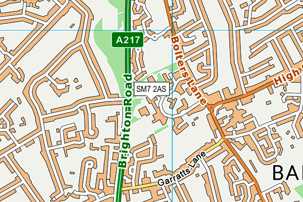 SM7 2AS map - OS VectorMap District (Ordnance Survey)