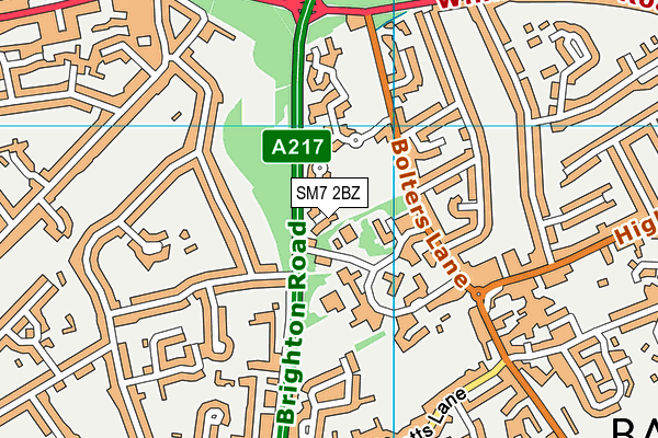 SM7 2BZ map - OS VectorMap District (Ordnance Survey)