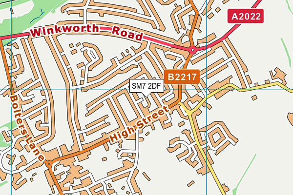 SM7 2DF map - OS VectorMap District (Ordnance Survey)