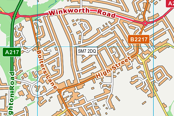 SM7 2DQ map - OS VectorMap District (Ordnance Survey)