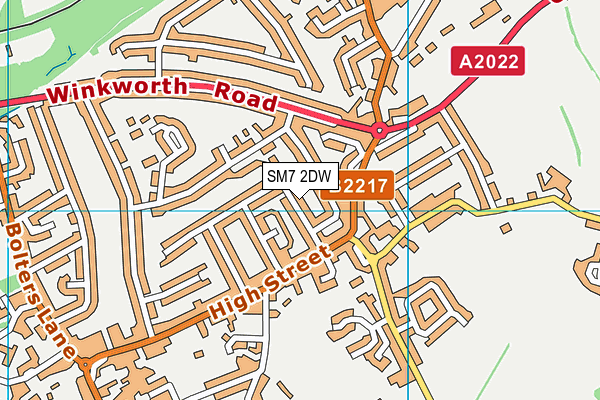 SM7 2DW map - OS VectorMap District (Ordnance Survey)