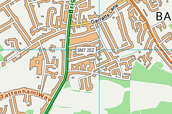 SM7 2EZ map - OS VectorMap District (Ordnance Survey)