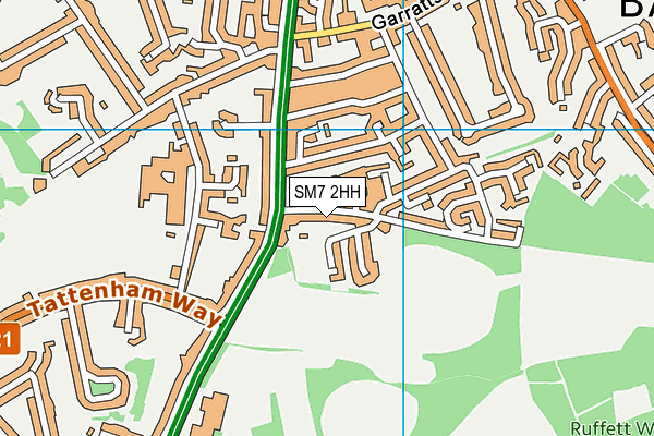 SM7 2HH map - OS VectorMap District (Ordnance Survey)