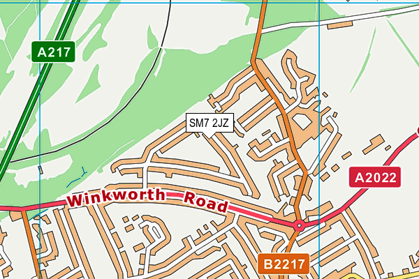 SM7 2JZ map - OS VectorMap District (Ordnance Survey)