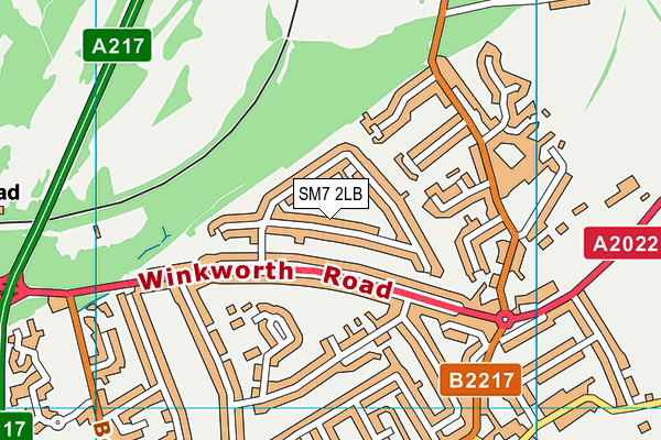 SM7 2LB map - OS VectorMap District (Ordnance Survey)