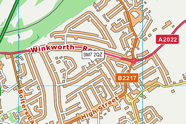 SM7 2QZ map - OS VectorMap District (Ordnance Survey)