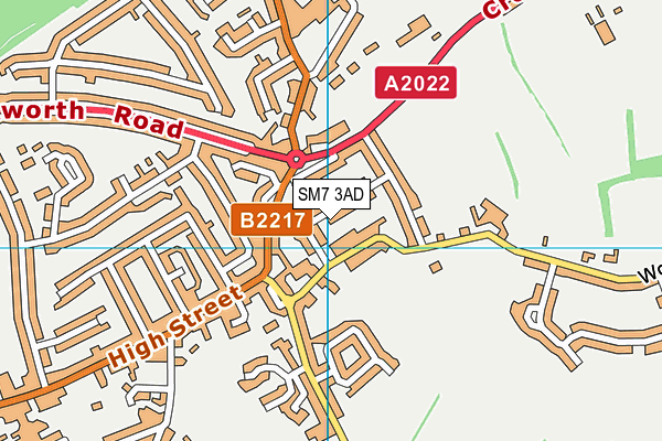 SM7 3AD map - OS VectorMap District (Ordnance Survey)