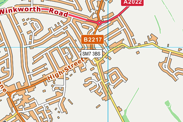 SM7 3BS map - OS VectorMap District (Ordnance Survey)