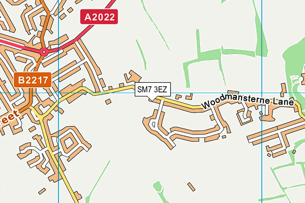 SM7 3EZ map - OS VectorMap District (Ordnance Survey)