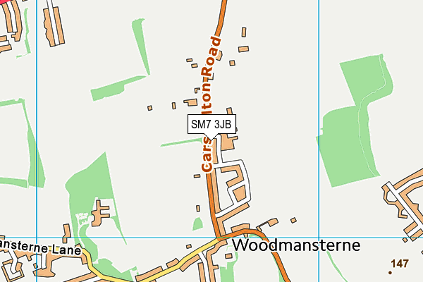 SM7 3JB map - OS VectorMap District (Ordnance Survey)