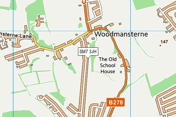 SM7 3JH map - OS VectorMap District (Ordnance Survey)