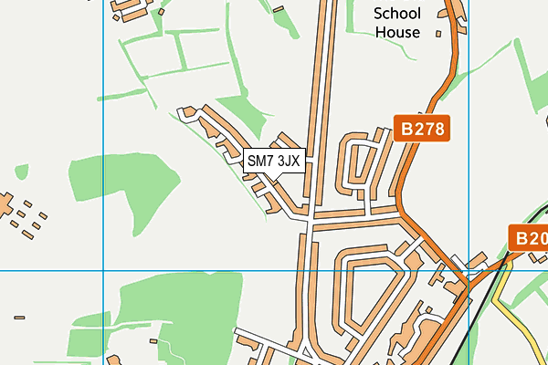 SM7 3JX map - OS VectorMap District (Ordnance Survey)