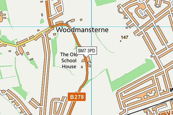 SM7 3PD map - OS VectorMap District (Ordnance Survey)