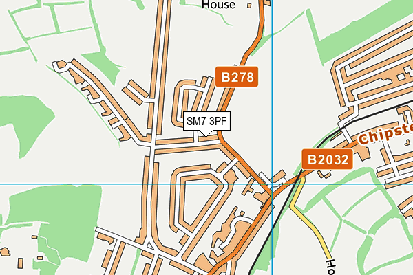 SM7 3PF map - OS VectorMap District (Ordnance Survey)