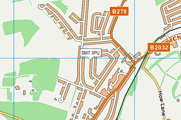 SM7 3PU map - OS VectorMap District (Ordnance Survey)