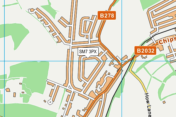 SM7 3PX map - OS VectorMap District (Ordnance Survey)