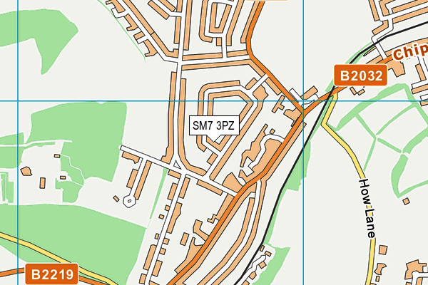 SM7 3PZ map - OS VectorMap District (Ordnance Survey)