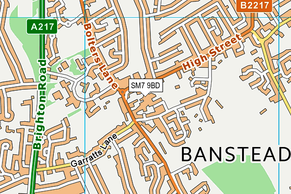 SM7 9BD map - OS VectorMap District (Ordnance Survey)