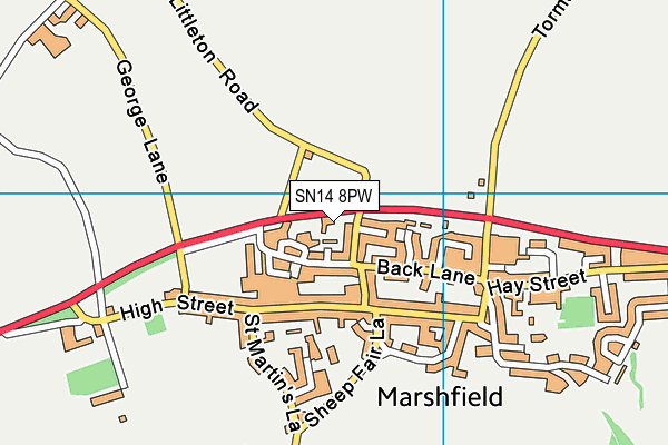 SN14 8PW map - OS VectorMap District (Ordnance Survey)