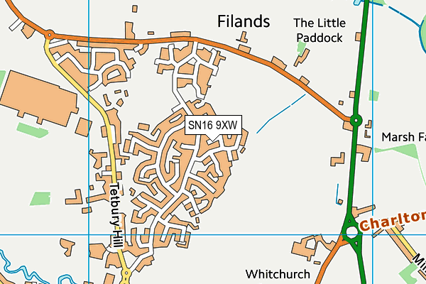 SN16 9XW map - OS VectorMap District (Ordnance Survey)